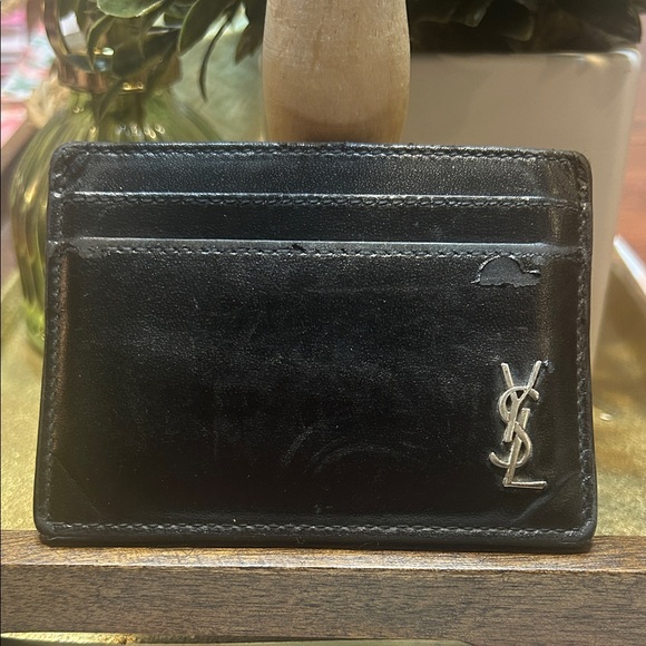 Yves Saint Laurent Black Card Holder with Silver Logo *READ* - Picture 1 of 4